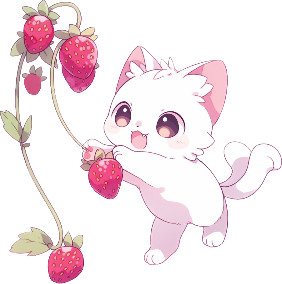 digital art of a pink cat playing with strawberry plant by hackmau5 on DeviantArt.